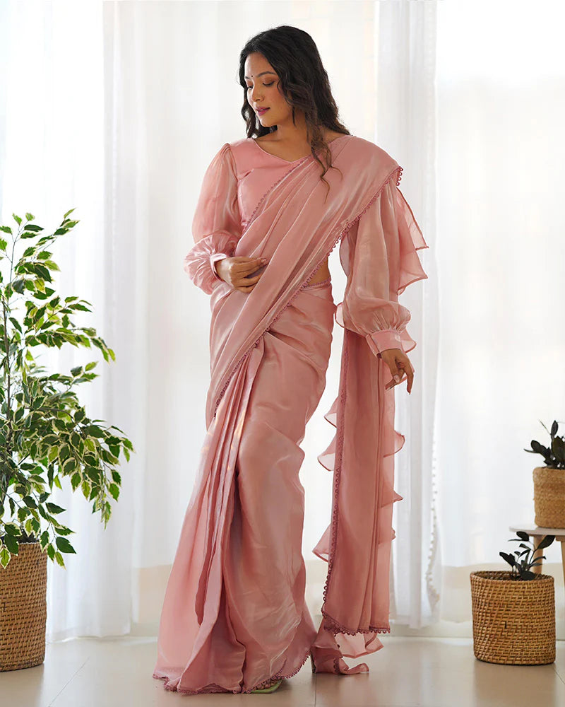 Peach Color Jimmy Choo Pre Drapped Saree