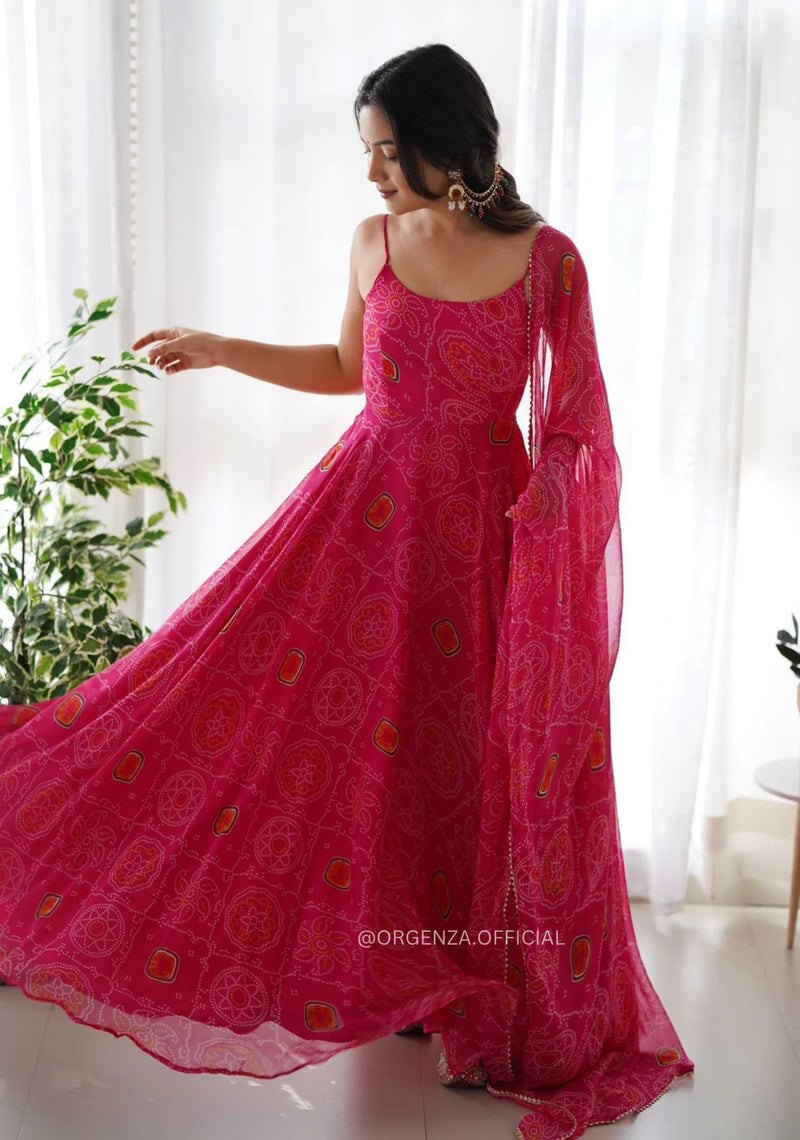 Pure Chiffon Bandhani Gown