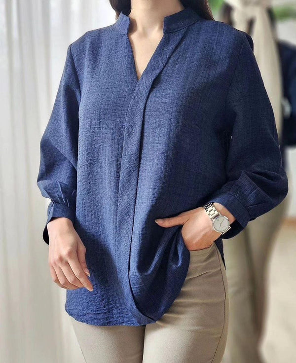 Wardrobe Dark Blue Crinkle-Textured Elegance Top