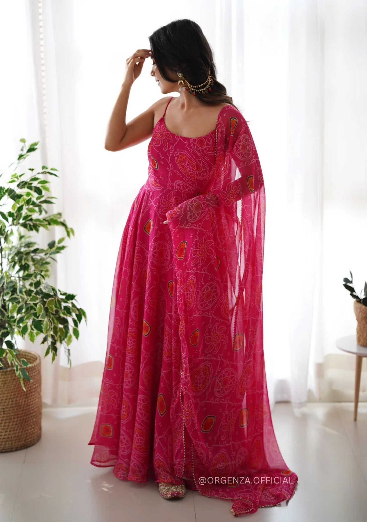 Pure Chiffon Bandhani Gown