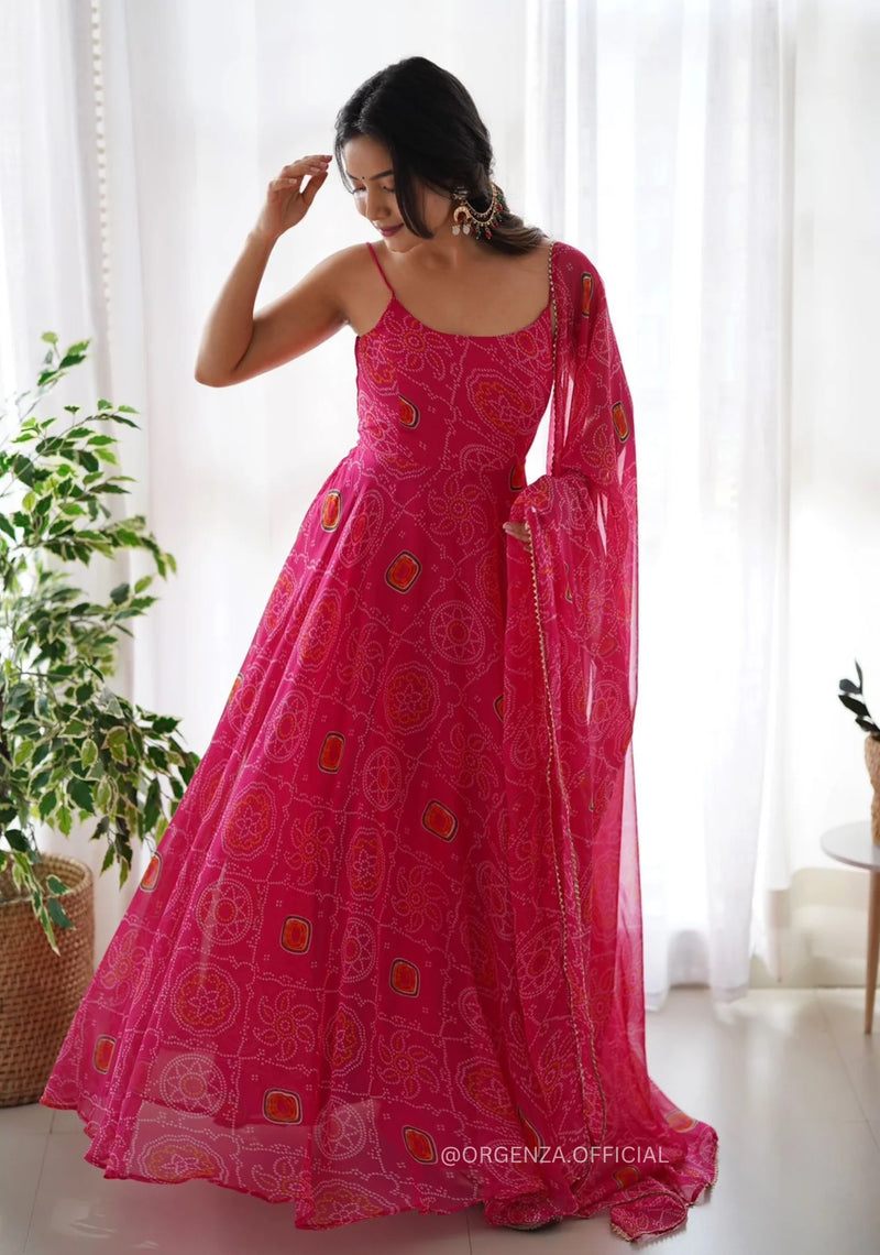 Pure Chiffon Bandhani Gown