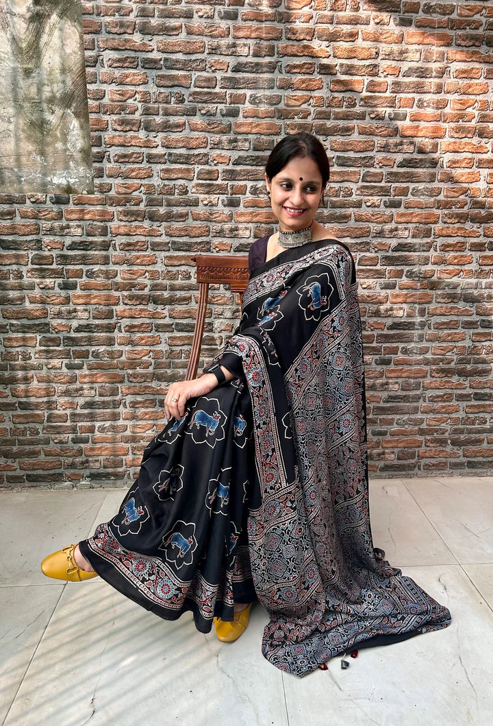 AJRAKH MODAL SILK SAREE