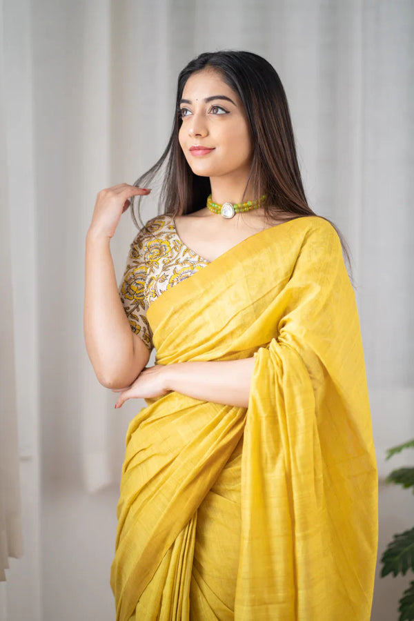 Yellow Traditional Looking Chanderi Cotton Saree