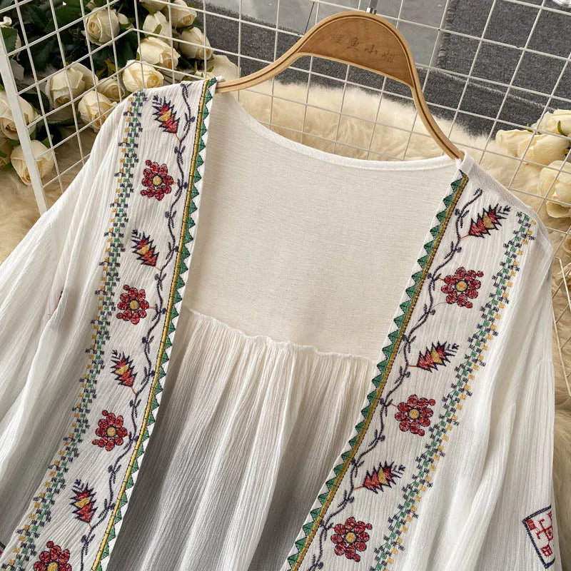 Boho Robe, Embroidery Cotton Robe, White Tassel