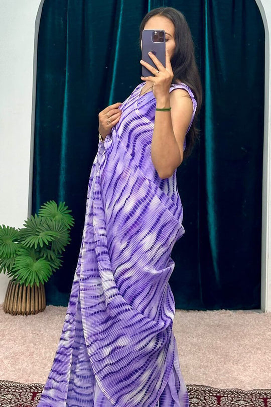 1-Minute Ready To Wear Georgette Gown Saree with purple lining print