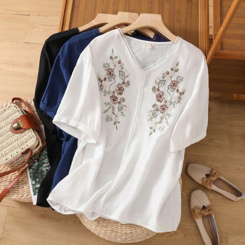 EMBROIDERY CASUAL WEAR CREW NECK HALF SLEEVE TUNICS