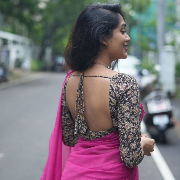 Pink colour traditional looking chanderi cotton saree