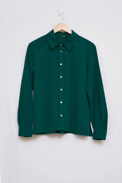 Dark Green Satin Long Sleeve Shirt