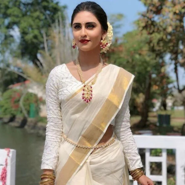 Krystle D'souza Special White Linen Designer Embroidered Saree