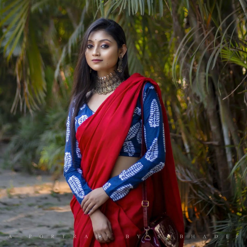 Red Colour Chanderi Saree With Digital Printed Blouse