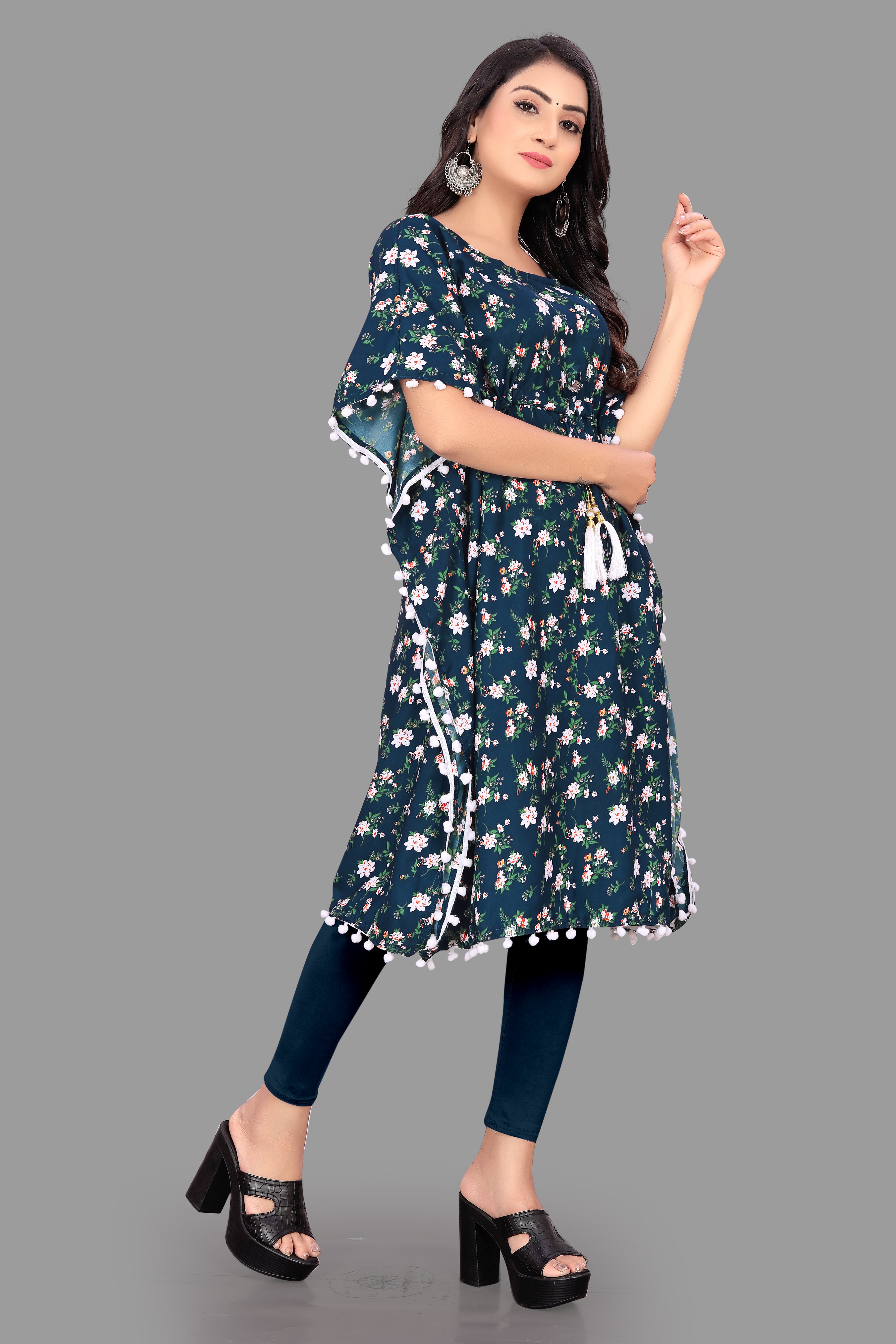 WOMEN PRINTED COTTON RAYON KAFTAN KURTA