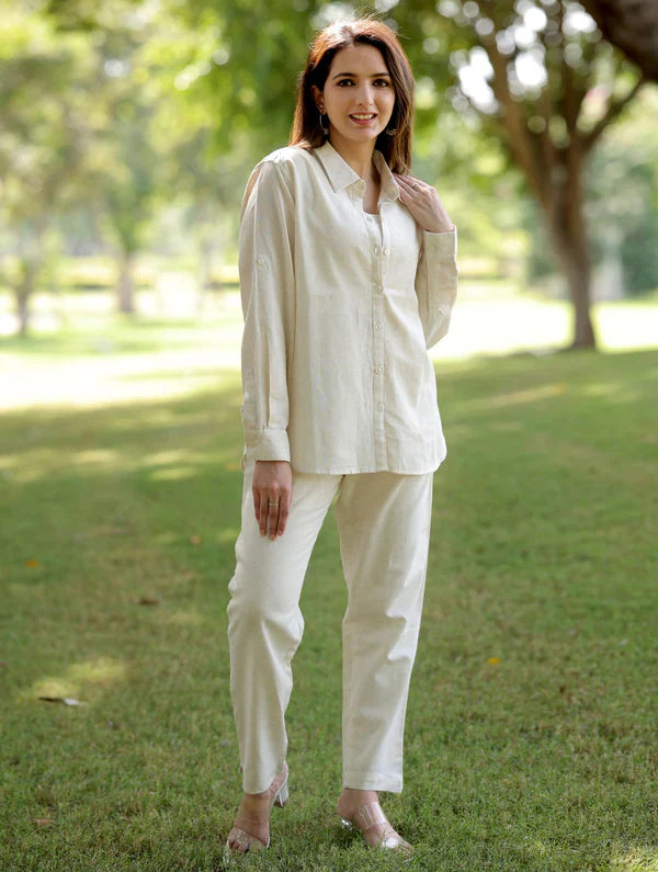 Natural Off White Cotton Linen Co-Ord Set