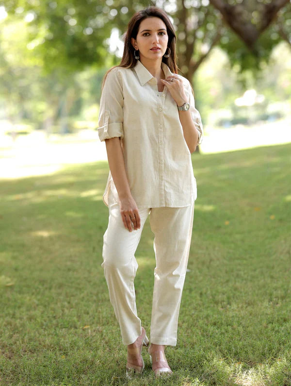 Natural Off White Cotton Linen Co-Ord Set