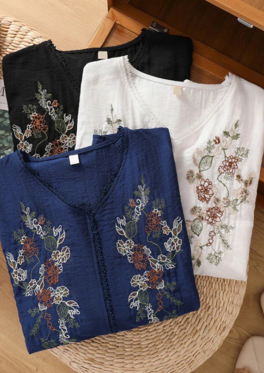 EMBROIDERY CASUAL WEAR CREW NECK HALF SLEEVE TUNICS