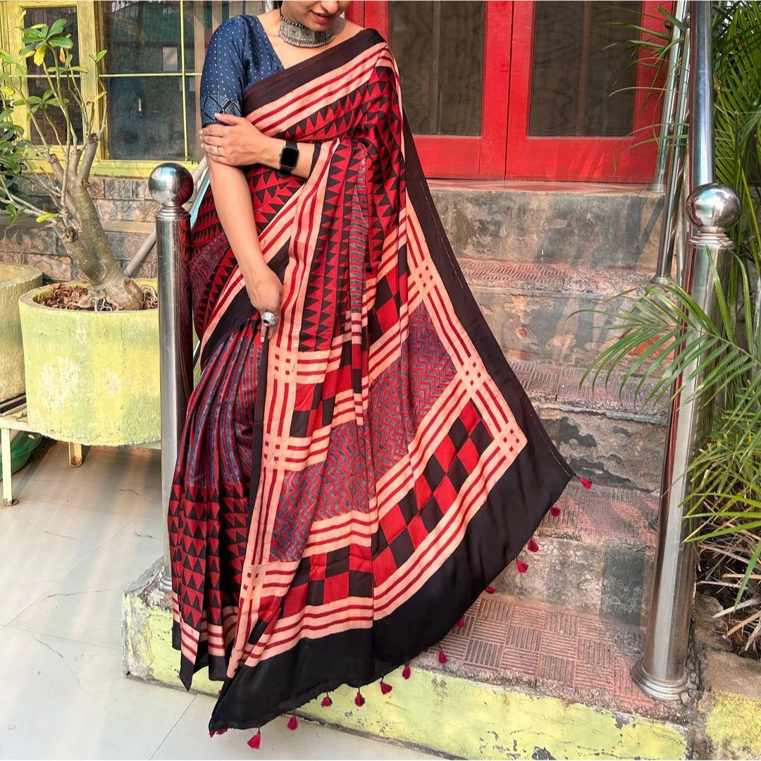 AJRAKH MODAL SILK SAREE