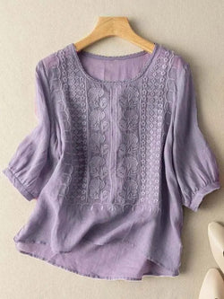 Women's Casual Solid Color Pleated Cotton Tops and T Shirts Long Sleeve Running Tee Women (PURPLE)