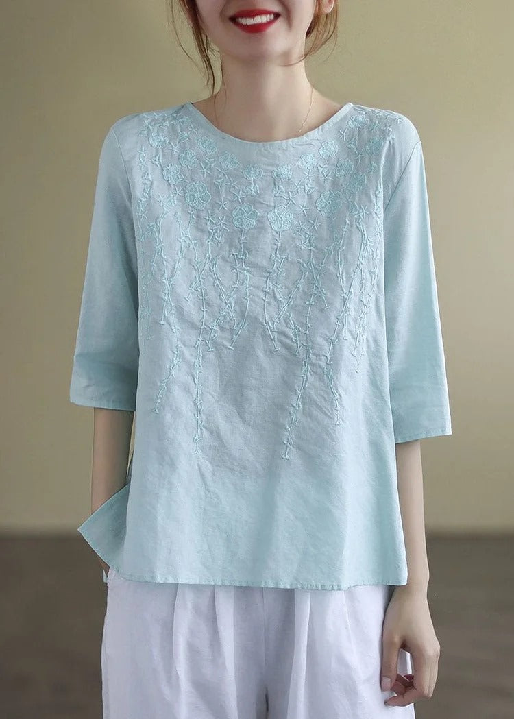 Bluebell Lace Infused Blouse cotton based top (sky)