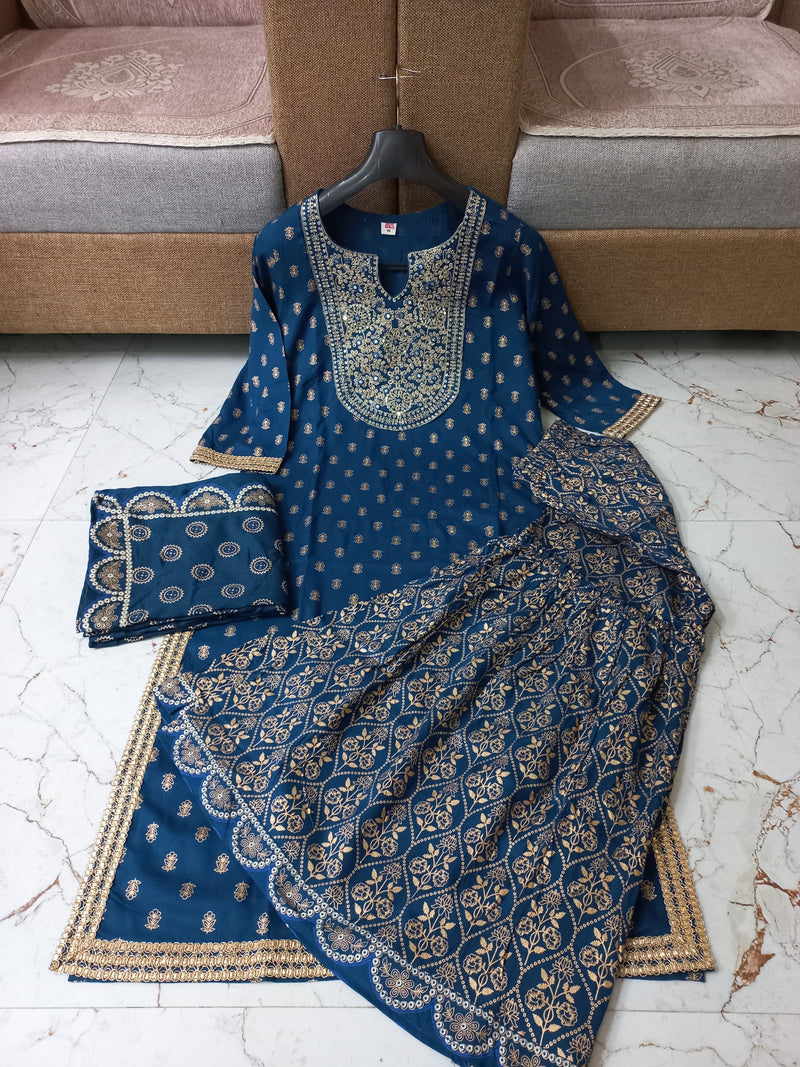 Women Rayon Kurta Sharara Dupatta Set