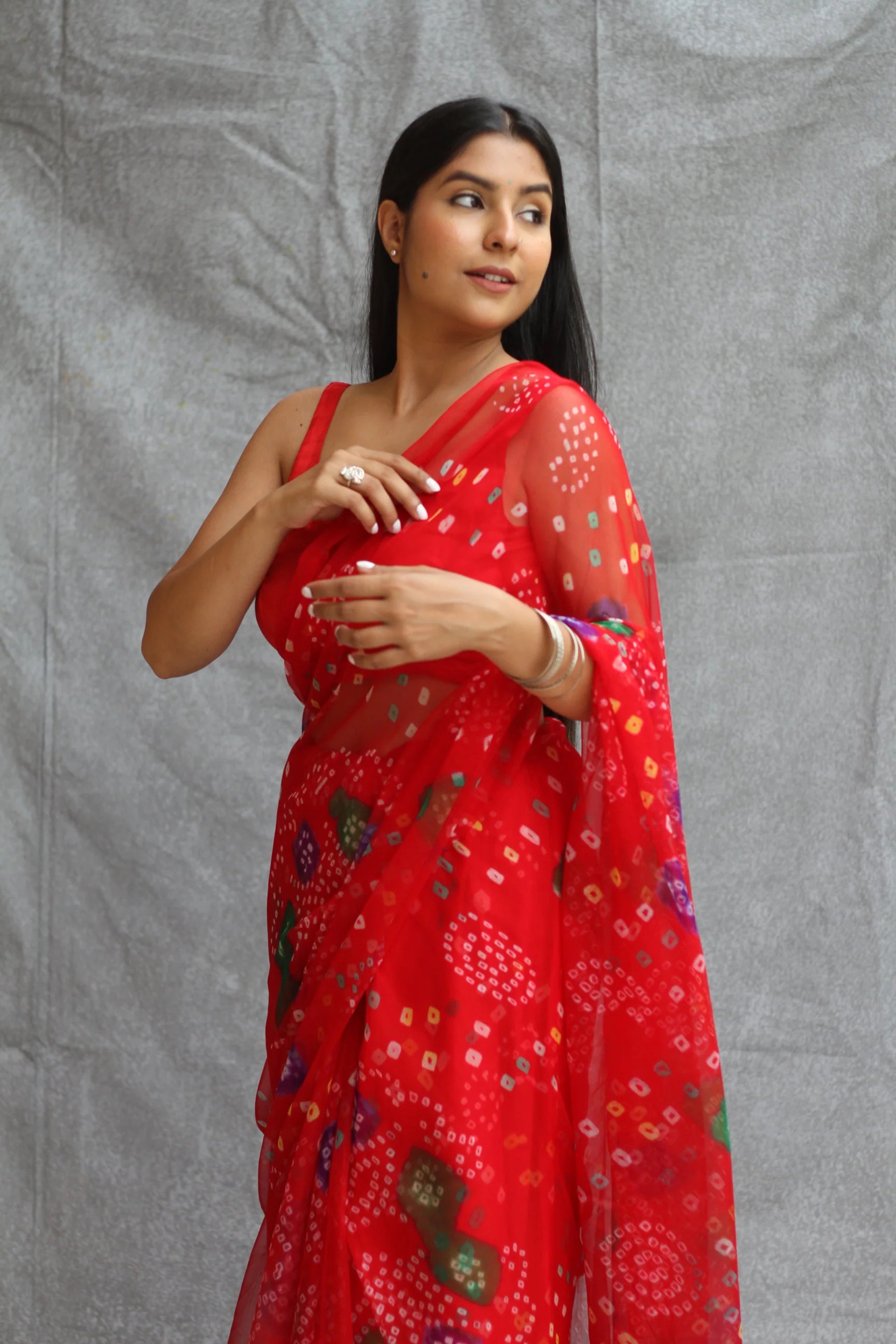 Red Georgette Bandhani Saree