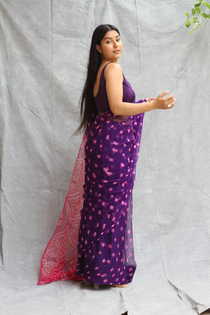 Purple Georgette Bandhani Saree