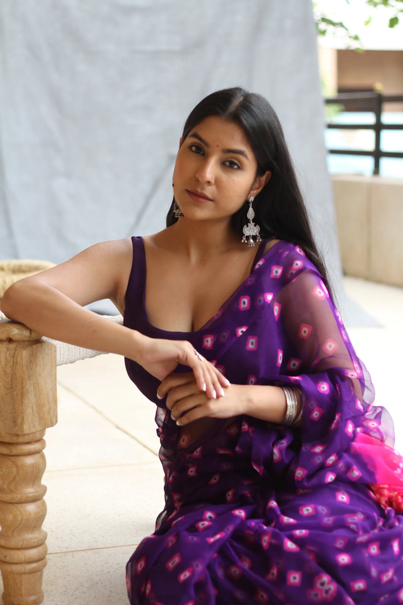 Purple Georgette Bandhani Saree