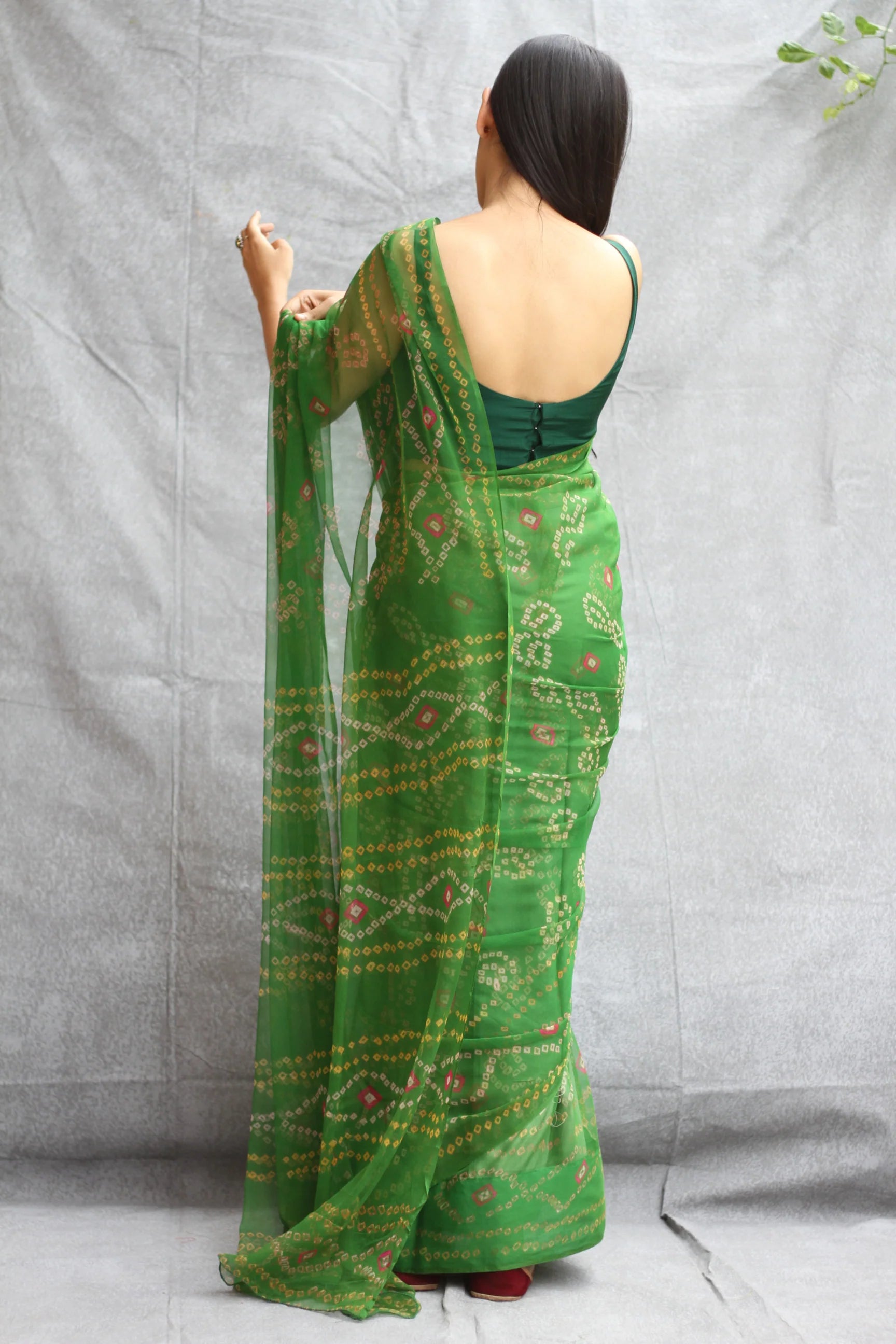 Parrot Green Georgette Bandhani Saree