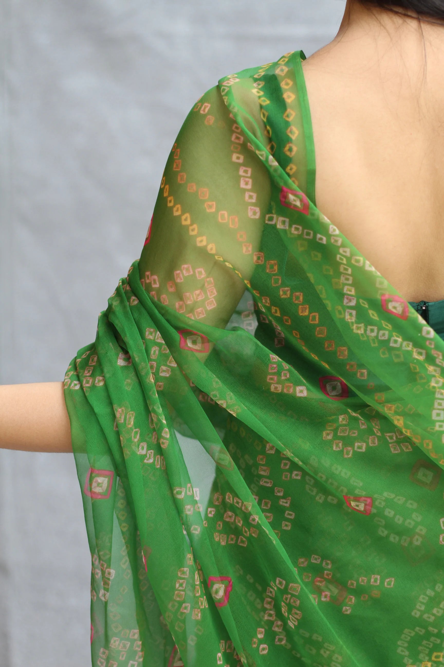 Parrot Green Georgette Bandhani Saree