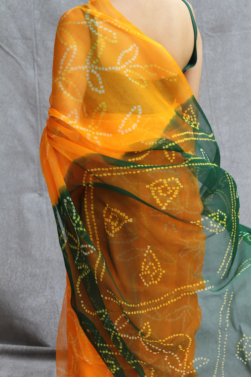 Mustard Yellow Georgette Bandhani Saree