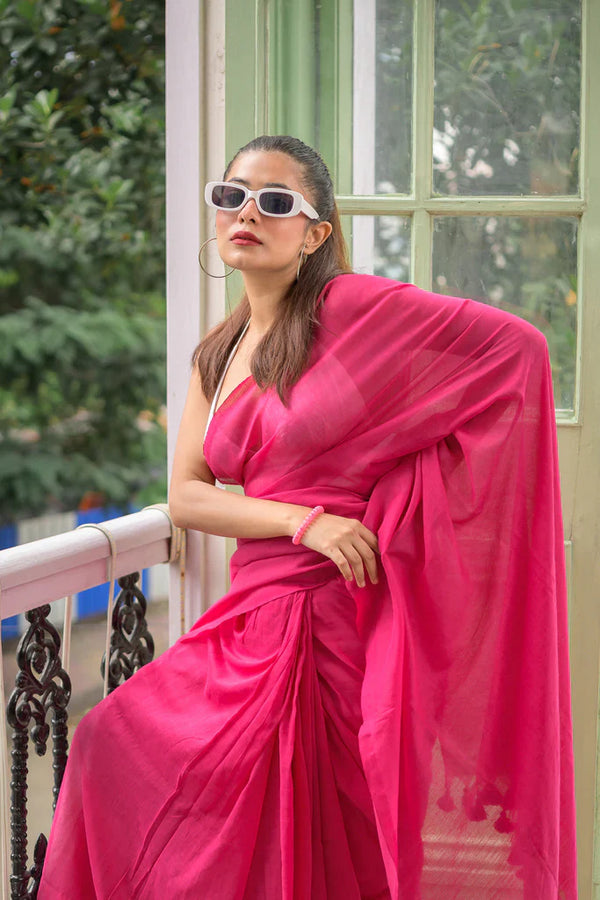 Hot Pink Soft Cotton Saree