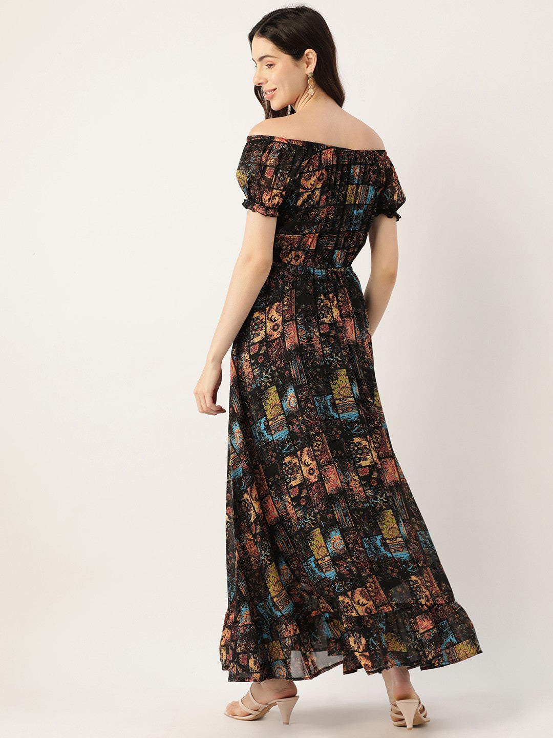 Women's Floral Gown with Dark Theme Colors