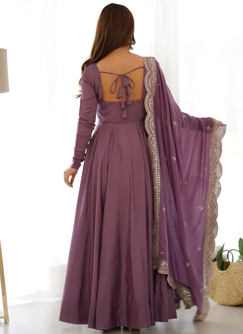 Beautiful Purple Color Pure Chanderi Silk Three Piece Anarkali Suit