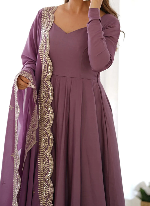 Beautiful Purple Color Pure Chanderi Silk Three Piece Anarkali Suit