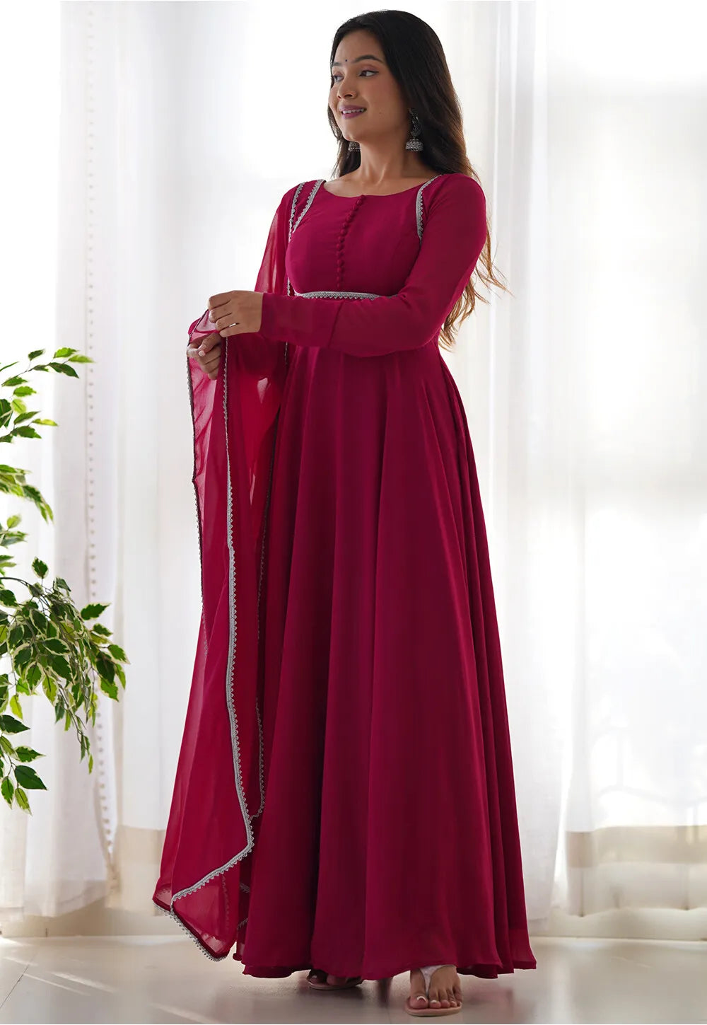 Glamorous Pink Georgette Event Wear Gown With Dupatta