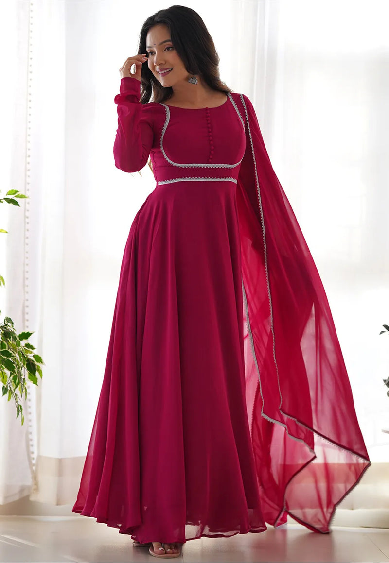 Glamorous Pink Georgette Event Wear Gown With Dupatta