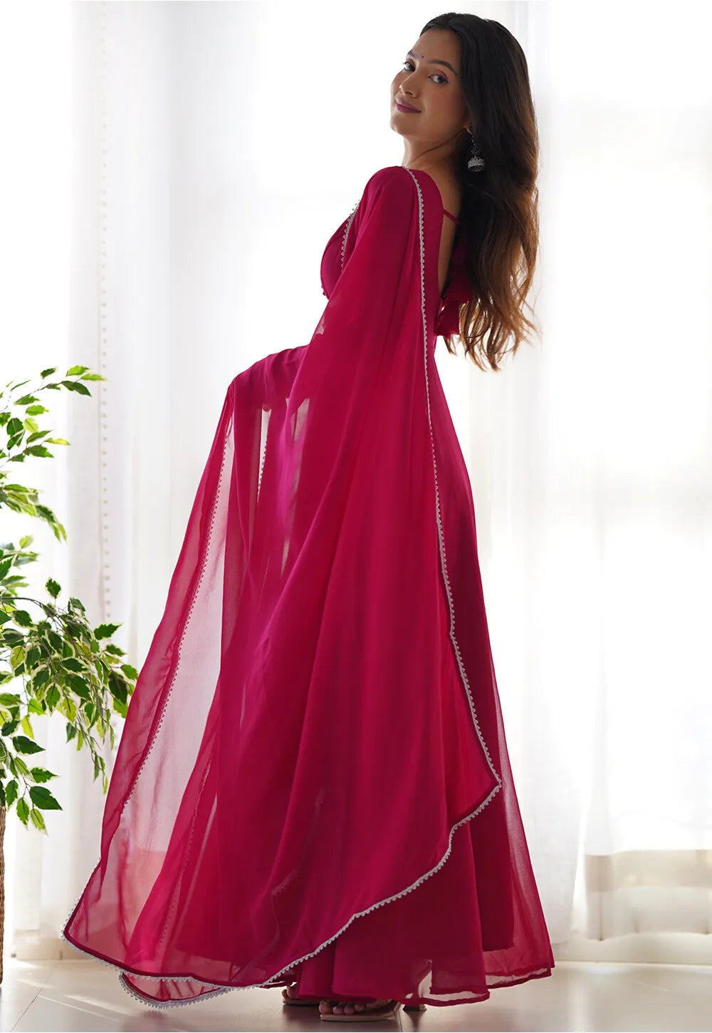 Glamorous Pink Georgette Event Wear Gown With Dupatta