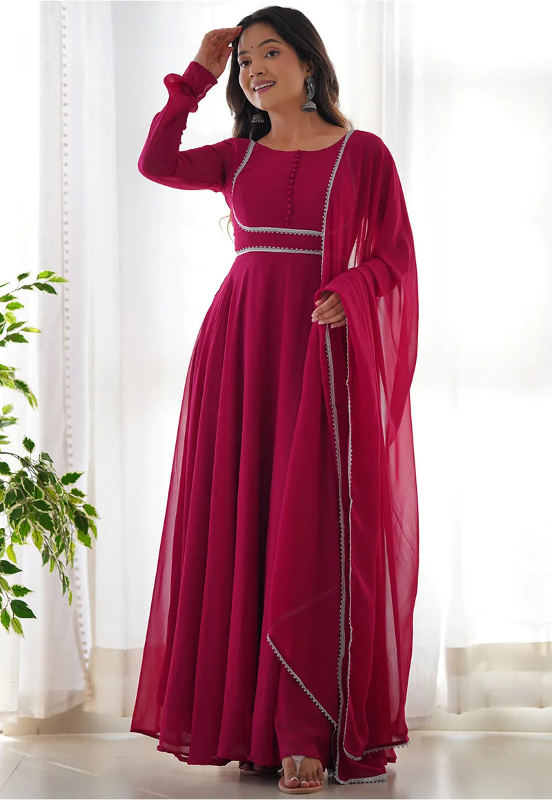 Glamorous Pink Georgette Event Wear Gown With Dupatta