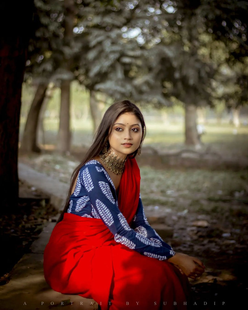 Red Colour Chanderi Saree With Digital Printed Blouse