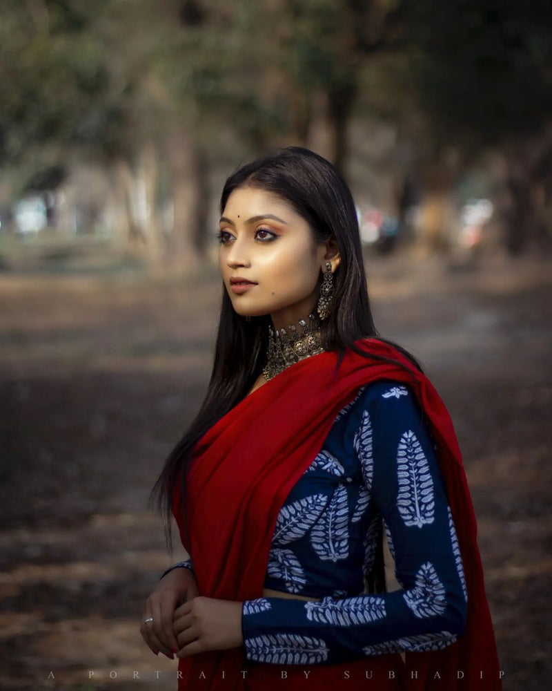 Red Colour Chanderi Saree With Digital Printed Blouse