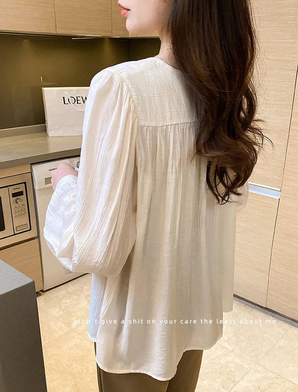 Women Korean Style Female Off White New autumn top