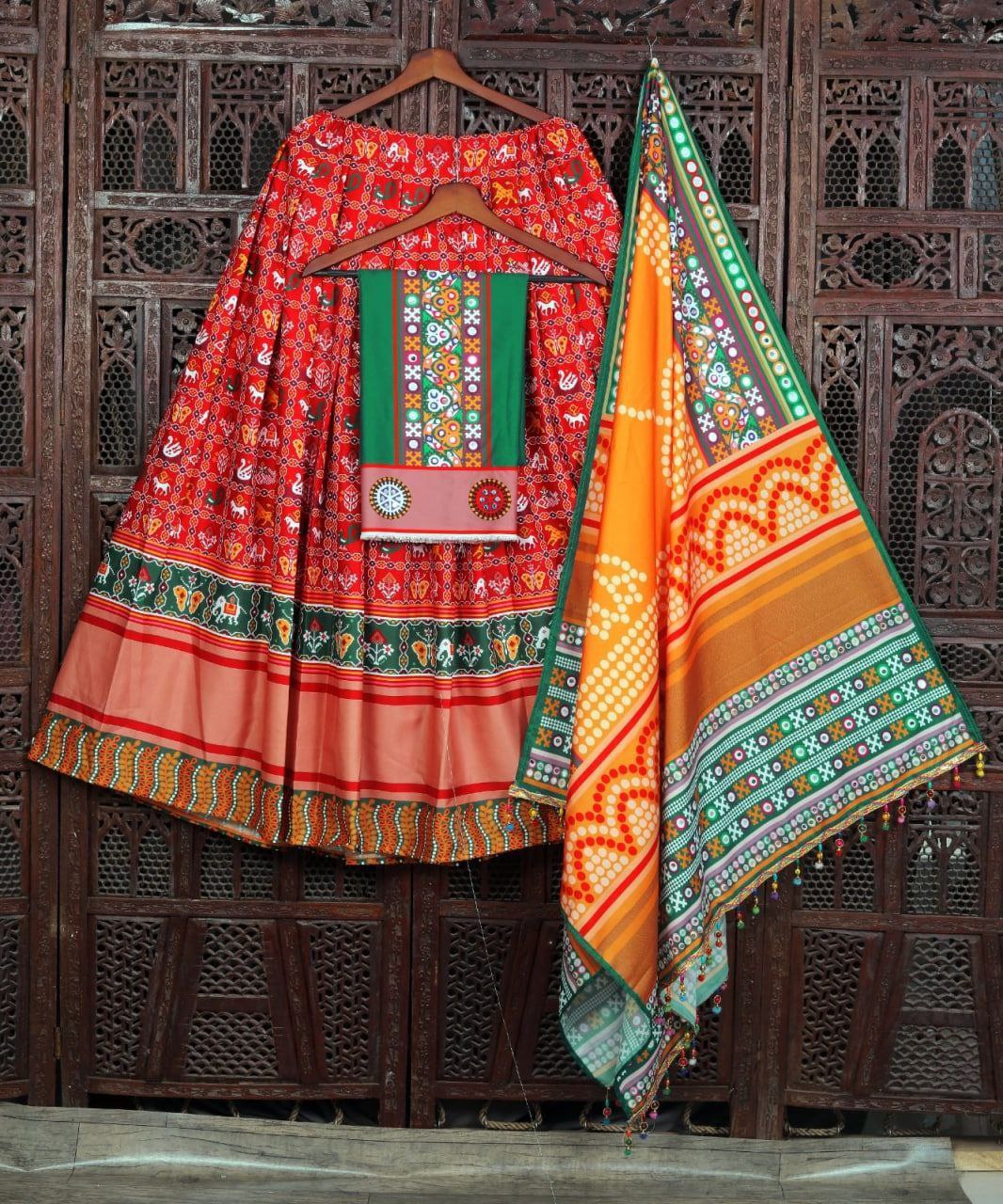 MULTI COLOR SOFT BUTTER SILK DIGITAL PRINTED LEHENGA CHOLI