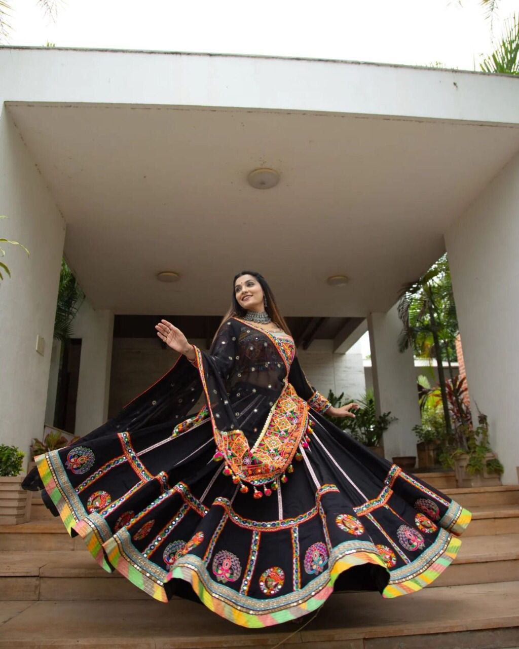 BLACK COLOR SOFT BUTTER SILK DIGITAL PRINTED LEHENGA CHOLI