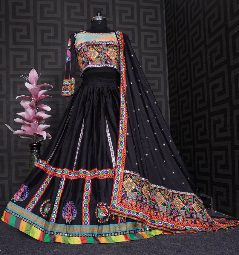 BLACK COLOR SOFT BUTTER SILK DIGITAL PRINTED LEHENGA CHOLI