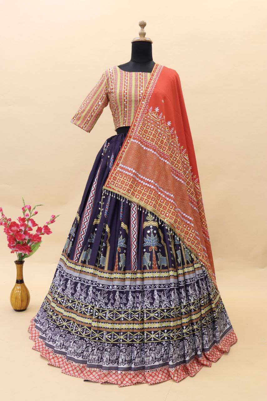 Multi Color Soft Butter Silk Digital Printed Lehenga Choli
