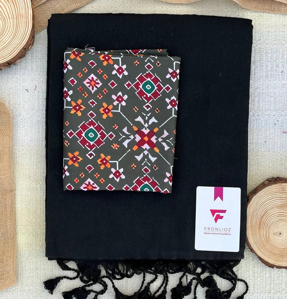 Black Khadi Cotton Saree & Designer Blouse