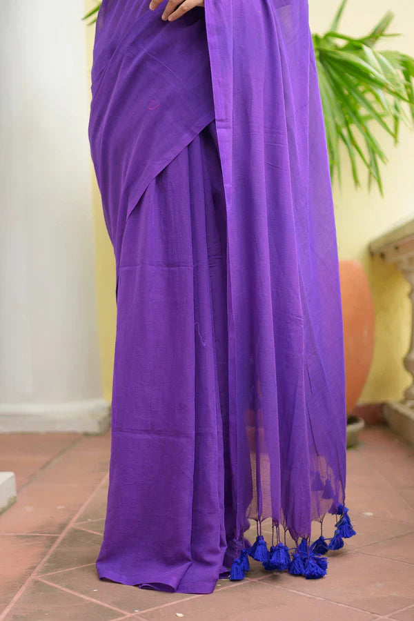 Purple Mulmul Cotton Saree