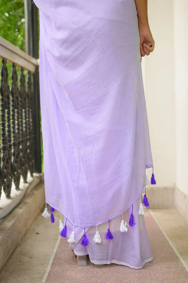 Lavender Mulmul Cotton Saree