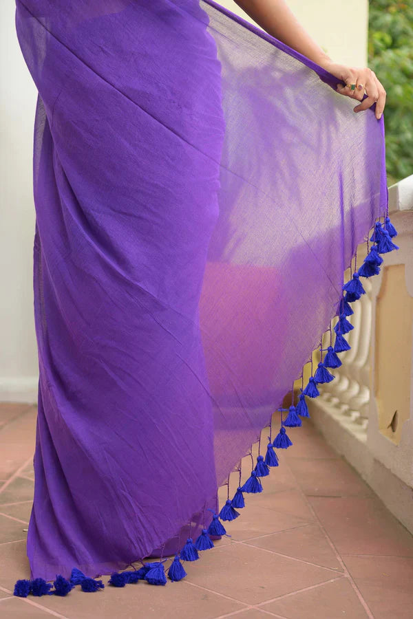 Purple Mulmul Cotton Saree