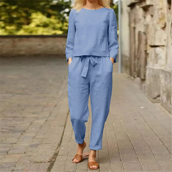 WOMEN'S COTTON PLAIN CROP TOP & TROUSERS NIGHT SUIT SET