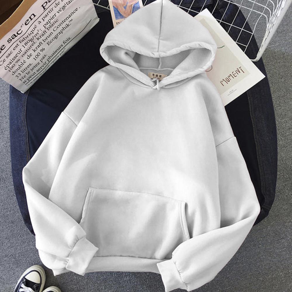 White Solid Hooded Sweatshirt