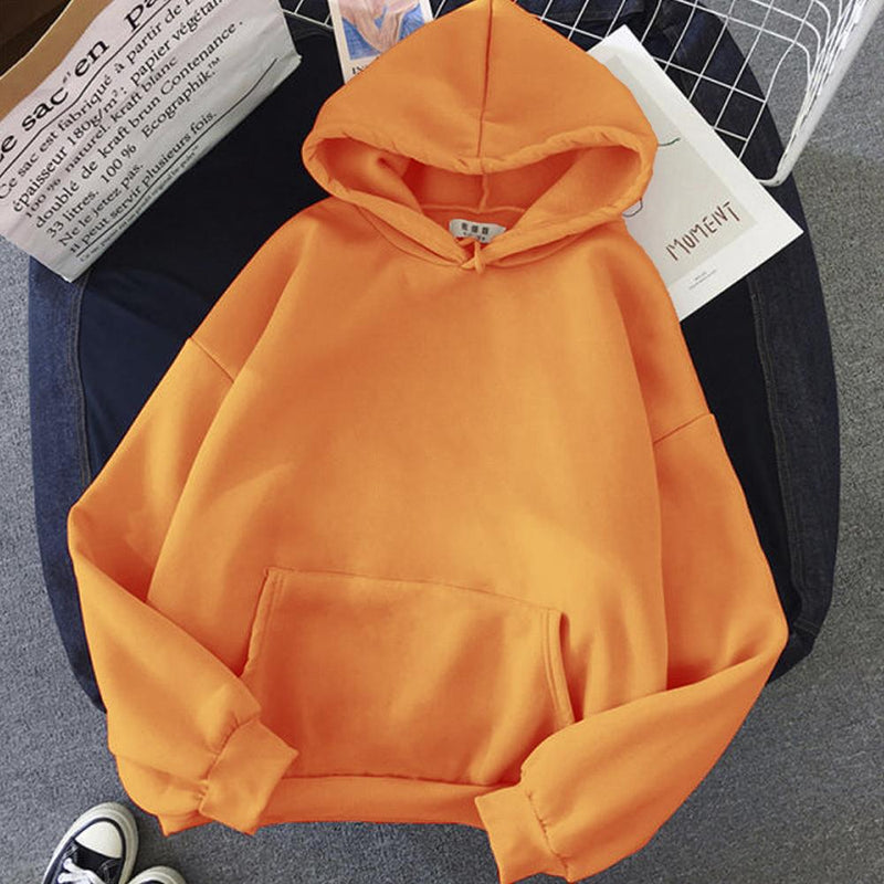 Orange Solid Hooded Sweatshirt